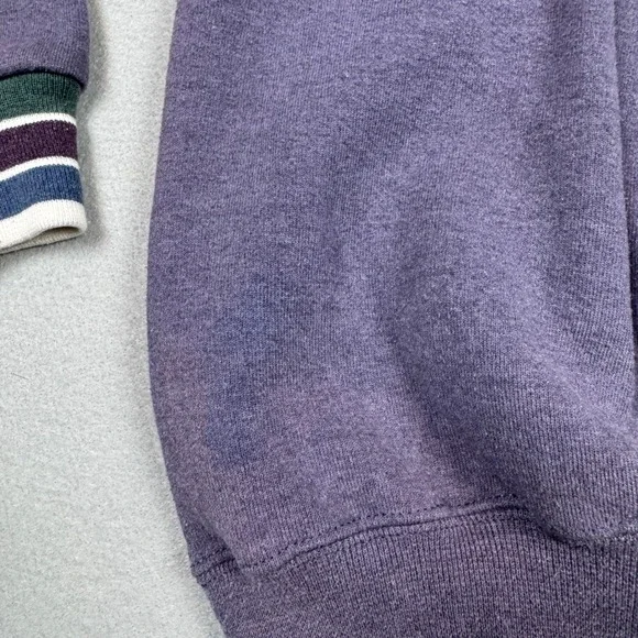 Vintage Purple Striped Trim Crewneck Sweatshirt Retro Pullover Cut Tag (Medium) - Picture 6 of 9